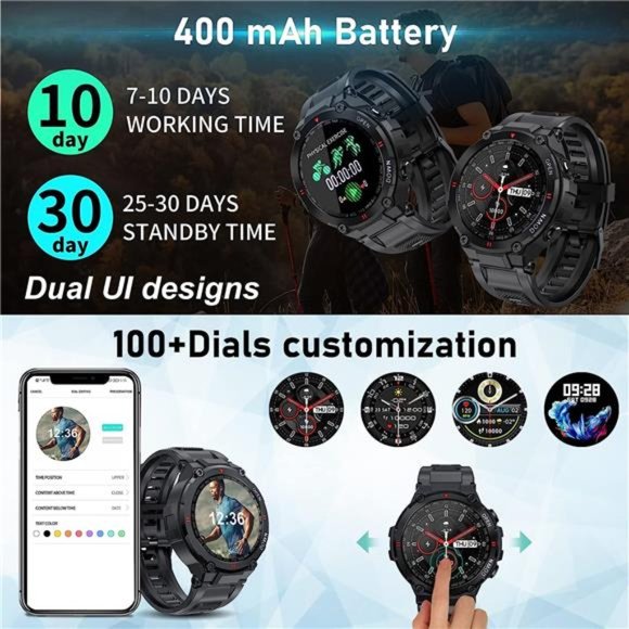 Military Smart Watch for Men Outdoor Tactical Smartwatch, ip67 Waterproof Rugged - Picture 4 of 6